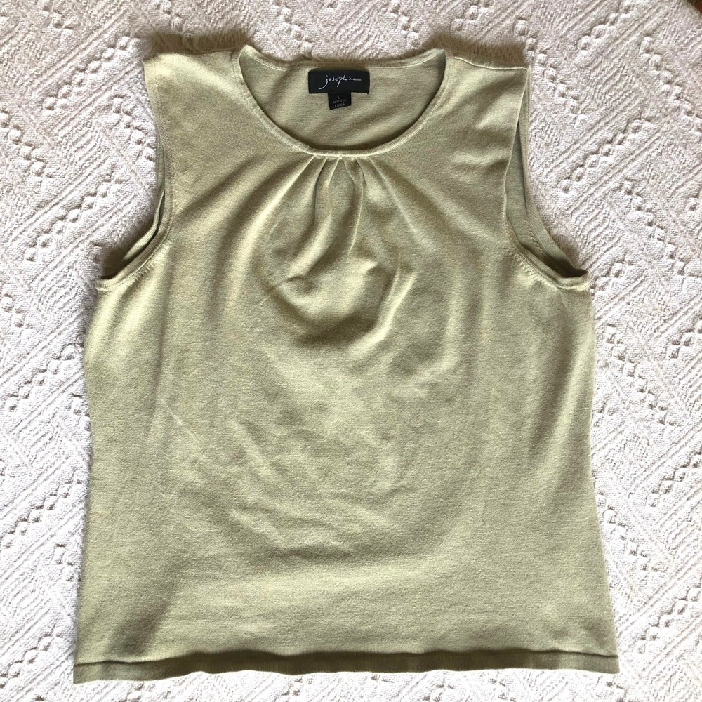 Josephine Silk Cotton Tank Top Earthy Green Womens L‎ Elevated Basics Minimalist
